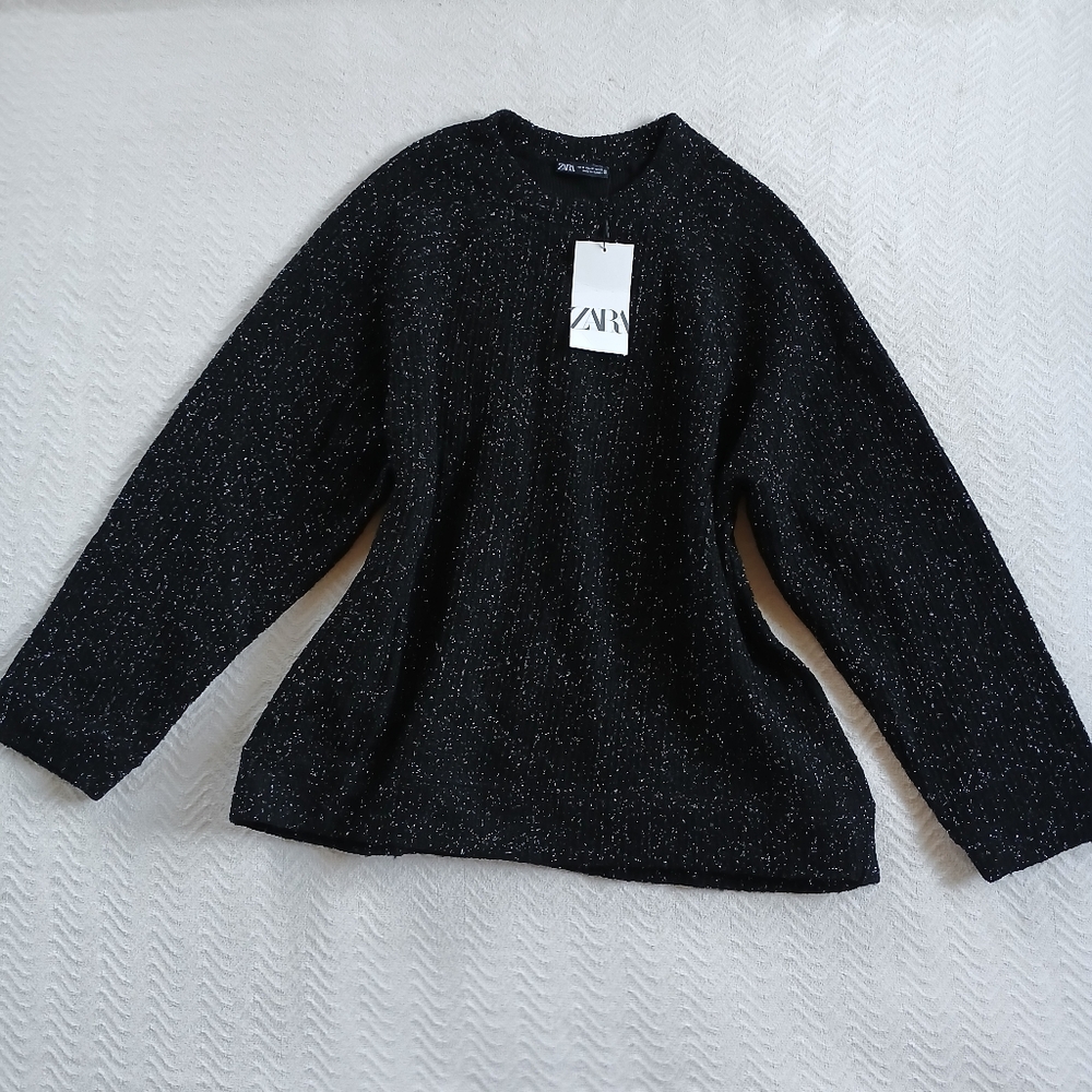 zara ♡ metallic sweater sparkle knit black medium